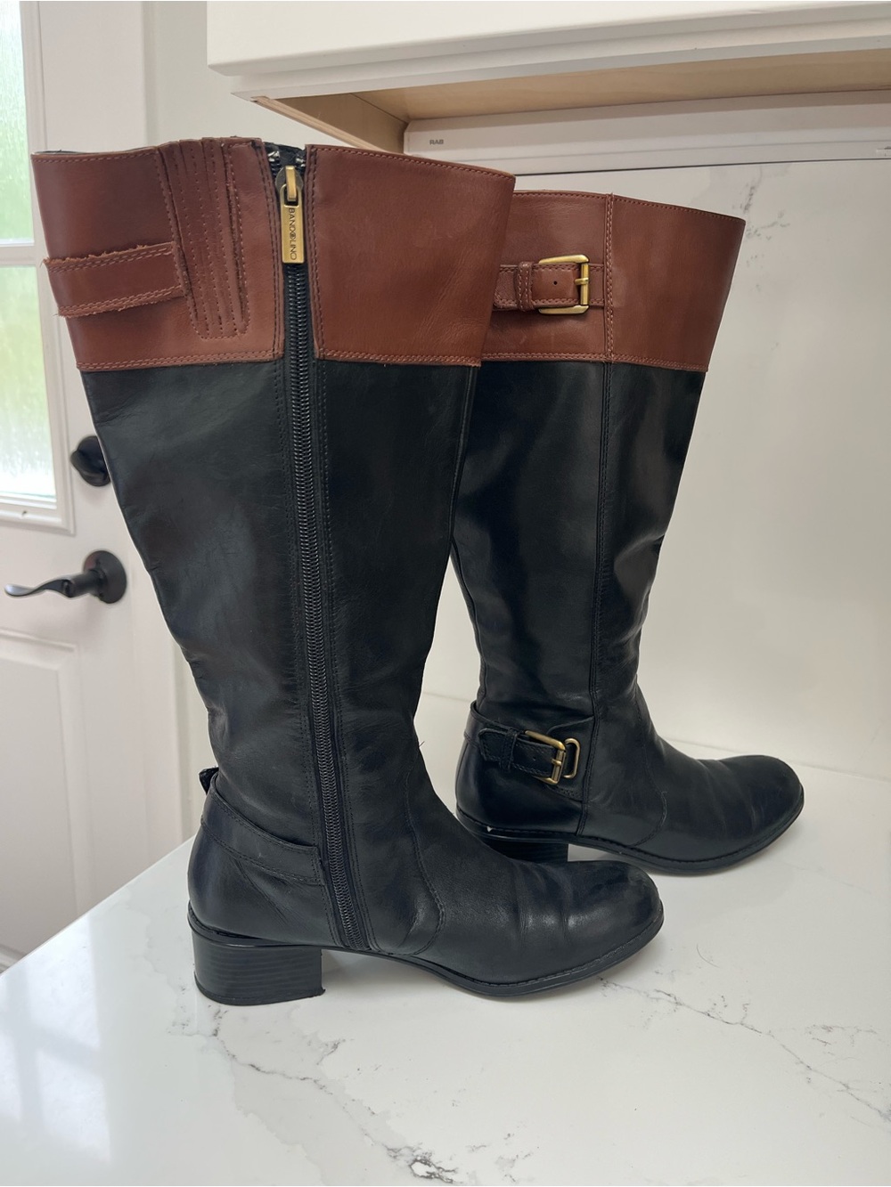 Bandolino Black and Brown Over-the-Knee Riding Boots Wide Calf